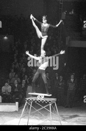 Zwei Akrobaten balancieren im Circus Krone. Stockfoto