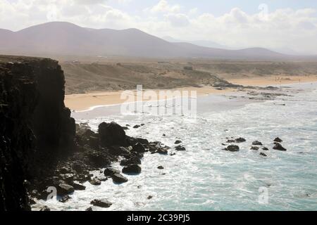 Tolle Aussicht auf Playa del Castillo in Fuerteventura, Kanarische Inseln Stockfoto