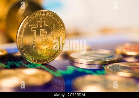 Cryptocurrencys neues digitales Geld, Bitcoin Münze Stockfoto