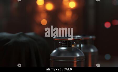 Schweißgerät Acetylengasflasche mit Manometern am Sauerstofftank Stockfoto