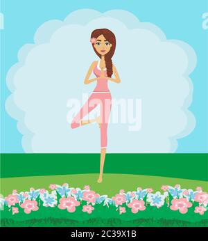 Schöne Frau im traditionellen Yoga pose Stockfoto