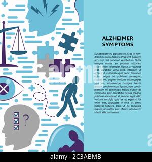 Alzheimer-Krankheit Konzept Banner oder Poster-Vorlage in flachem Stil mit Platz für Text. Medizinisches Poster mit Senioren Krankheit Symbole Hintergrund. Neuro Stock Vektor