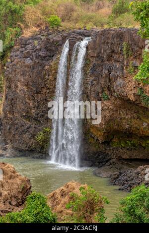 Blue Nile Wasserfall in der trockenen Jahreszeit mit geringer Wasserströmung in der Nähe von Bahir Dar und Lake Tana. Natur und Reiseziel. Amhara Region in Äthiopien, Afrika wild Stockfoto