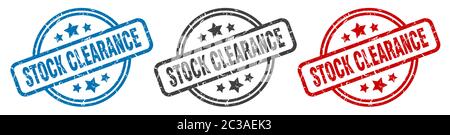 Stock Clearance Stempel. Stock Clearance rund isoliert Zeichen. Stock Clearance Label set Stock Vektor