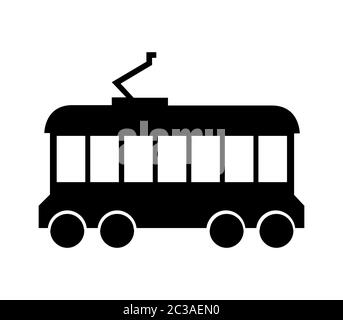 Tram-Symbol in Vektor auf weißem Hintergrund dargestellt Stockfoto