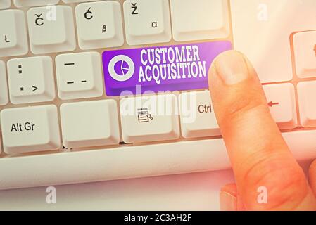 Handschrift Text Kundenakquise. Konzeptionelles Foto bezieht sich auf die Gewinnung neuer Verbraucher für das Unternehmen Stockfoto
