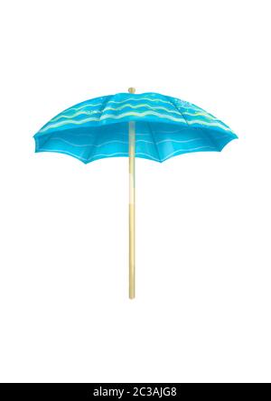Blauer Regenschirm, isoliert auf weißem Hintergrund, handgezeichnete Illustration. Stockfoto