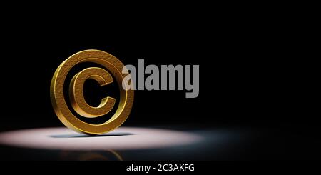 Goldene Copyright Symbol Form auf schwarzem Hintergrund mit Copy Space 3D Illustration Stockfoto