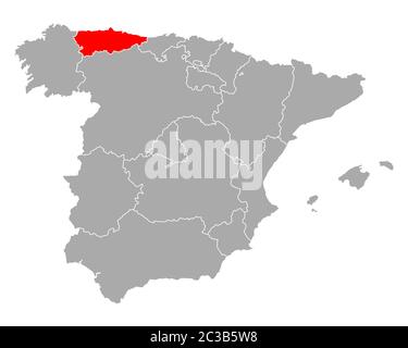 Karte von Asturien in Spanien Stockfoto