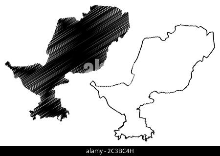 Podgorica Gemeinde (Montenegro, Gemeinden von Montenegro) Karte Vektor-Illustration, Skizze Skizze Podgorica Hauptstadt Stadtplan Stock Vektor