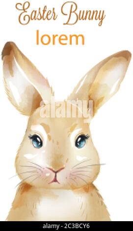 Frohe ostern Aquarell Hase mit Ohren nach oben. Ferientiere. Vektor Stock Vektor