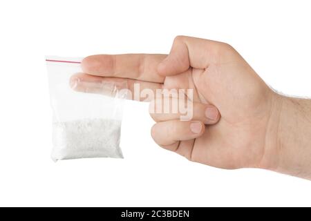 Hand und Paket mit narkotischen Stockfoto