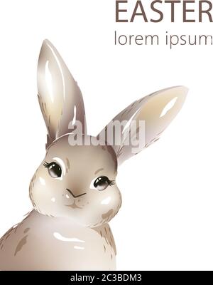 Frohe ostern Aquarell Hase mit Ohren nach oben. Ferientiere. Vektor Stock Vektor