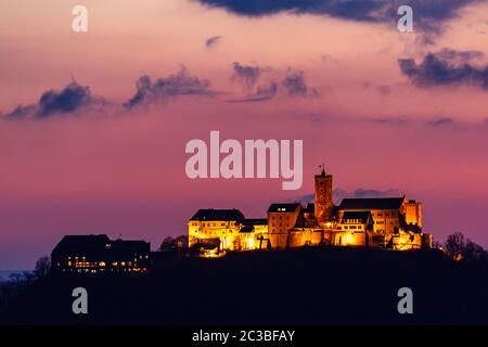 Die Wartburg bei Sonnenaufgang in Thüringen Stockfoto