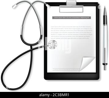 Medizinische Zwischenablage mit Stethoskop Vektor realistisch. Leere Symbol auf weiß isoliert Stock Vektor