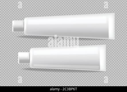 Weiße Röhren Vektor realistisch isoliert. Leeren Container ankündigen. Kosmetik, Medizin oder Zahnpasta 3d detaillierte Illustration Stock Vektor