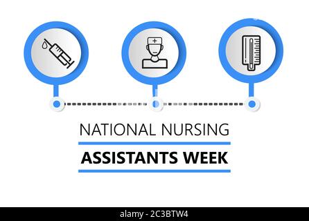 Vektor der National Nursing Assistants Week. Die Veranstaltung beginnt mit einer Feier, bei der die direkte Pflegekraft besondere Aufmerksamkeit und Aufmerksamkeit schenkt Stock Vektor