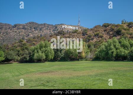 Die berühmte Inschrift Hollywood auf einem Hügel in Los Angeles in den USA Stockfoto