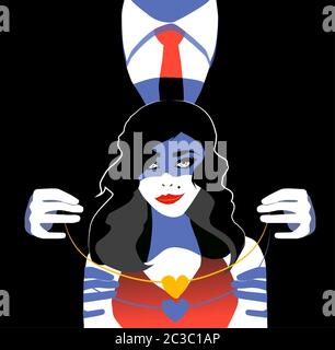 Gentleman mit roter Krawatte setzen herzförmige Halskette auf glamourösen Frau Hals von hinten. Vektor Valentinstag Stock Vektor