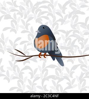 Kleiner farbenprächtiger orange-blauer Vogel, der auf einem dünnen Ast sitzt. Vektor Stock Vektor