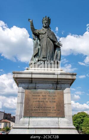 Statue von Papst Sylvester. Erster Französischer Papst. Aurillac. Cantal. Auvergne. Frankreich Stockfoto