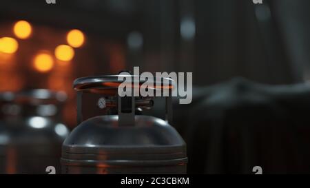 Schweißgerät Acetylengasflasche mit Manometern am Sauerstofftank Stockfoto