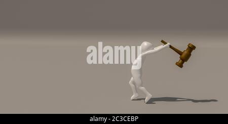 3D-Illustrator, 3D-Rendering der weißen Figuren mit einem Hammer. Stockfoto