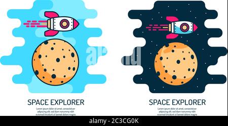 Weltraumrakete fliegt im Orbit auf einem Planeten, der aussieht Wie der Mond Stock Vektor