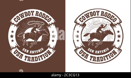 Cowboy Reiter mit Lasso - Western Rodeo Vintage Emblem Stock Vektor
