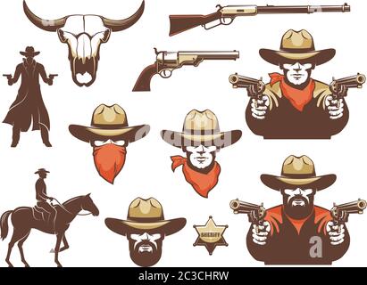Wild West Cowboy und Waffen und Design-Elemente Stock Vektor