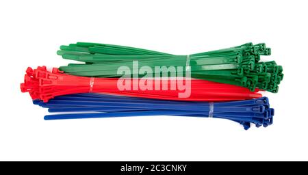 Kabelbinder auf weißem Hintergrund Stockfoto