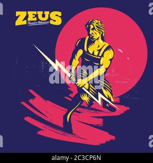 Zeus Thunderbolt Gods Mascot Logo Template Stock Vektor