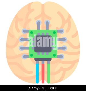 Brain Mind Halbcomputer künstlicher Tech Cyborg Illustration Chip Stockfoto