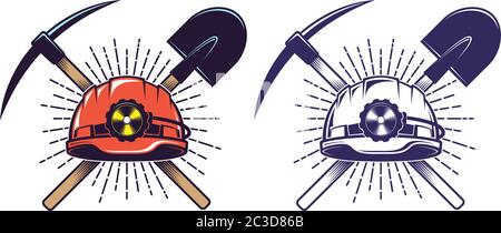 Bergbau-Logo mit Helm Pick und Schaufel im Retro-Vintage Stil Stock Vektor