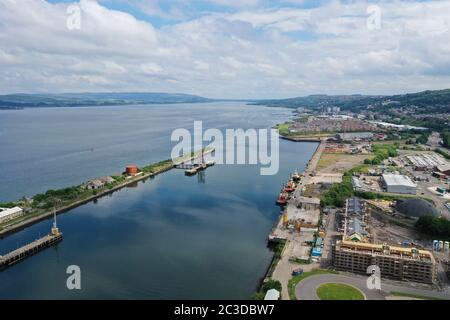Luftdrohnenaufnahme des James Watt Dock Marina Greenock Inverclyde Stockfoto
