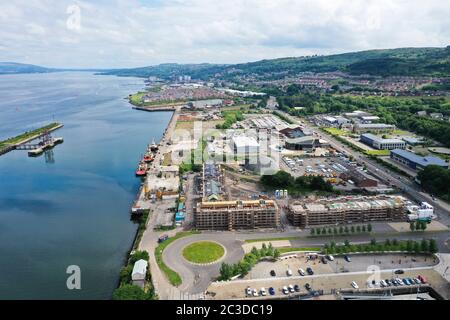 Luftdrohnenaufnahme des James Watt Dock Marina Greenock Inverclyde Stockfoto