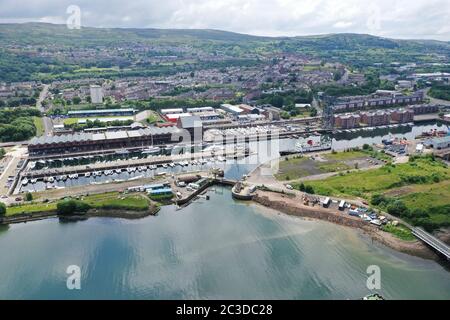 Luftdrohnenaufnahme des James Watt Dock Marina Greenock Inverclyde Stockfoto