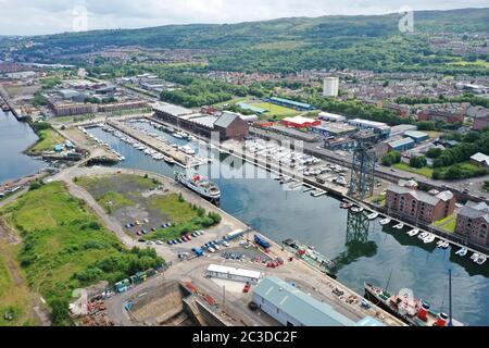 Luftdrohnenaufnahme des James Watt Dock Marina Greenock Inverclyde Stockfoto