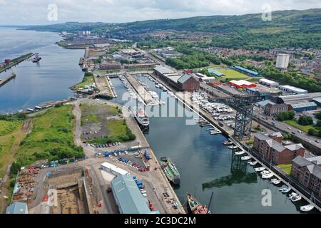 Luftdrohnenaufnahme des James Watt Dock Marina Greenock Inverclyde Stockfoto