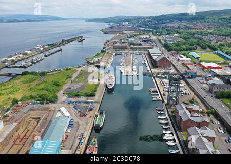 Luftdrohnenaufnahme des James Watt Dock Marina Greenock Inverclyde Stockfoto