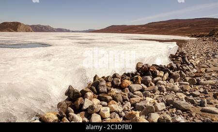 Wandern auf dem Polarkreis Trail in Grönland. Stockfoto