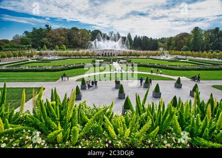 Longwood Gardens ist ein amerikanischer botanischer Garten. Es besteht aus über 1,077 Hektar Gärten, Wäldern und Wiesen in Kennet Square, Pennsylvania, Stockfoto