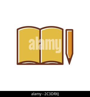 Symbole schreiben, flache Symbole von Büchern und Bleistiften. Design-Vorlage Vektor Stock Vektor