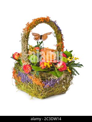 Blumen Blumenstrauß im Korb Stockfoto