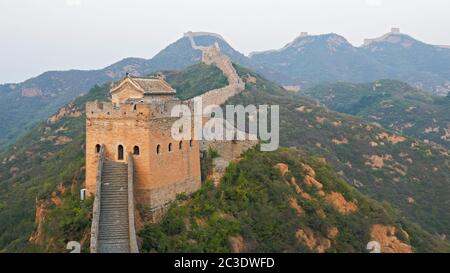 Nahaufnahme eines Turms an der großen Mauer Chinas Stockfoto