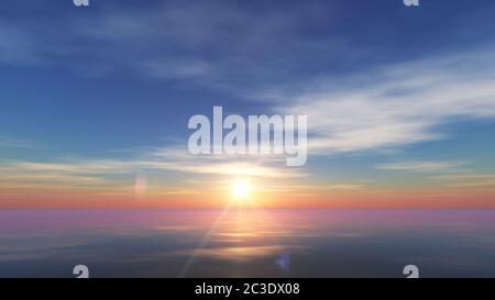 Verschönern Sie den Sonnenuntergang über dem Meer, Sonnenstrahl Licht Stockfoto