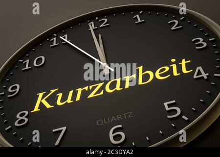 Uhr mit Text Kurzarbeit in deutscher Sprache Stockfoto