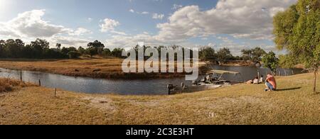 Elefanten bei einer Safari im Okavango Delta in Botswana. Stockfoto