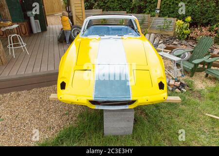 Lotus Elan +2 Classic Car Custom Whirlpool im Bau. Medstead, Alton, Hampshire England, Großbritannien. Stockfoto