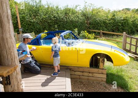 Lotus Elan +2 Classic Car Custom Whirlpool im Bau. Medstead, Alton, Hampshire England, Großbritannien. Stockfoto